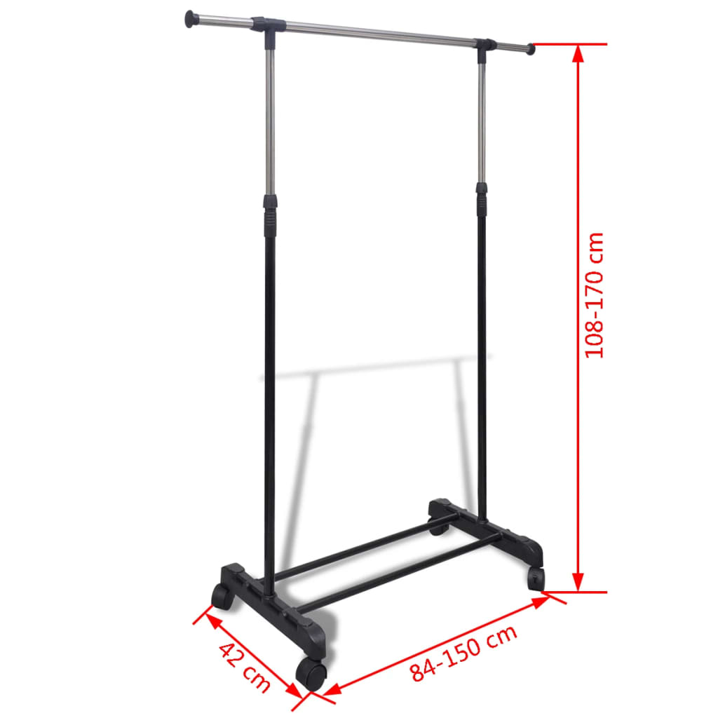 vidaXL Adjustable Clothes Rack 4 Castors 2 Hanging Rails