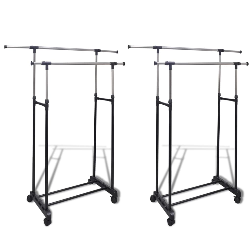 vidaXL Adjustable Clothes Rack 4 Castors 2 Hanging Rails