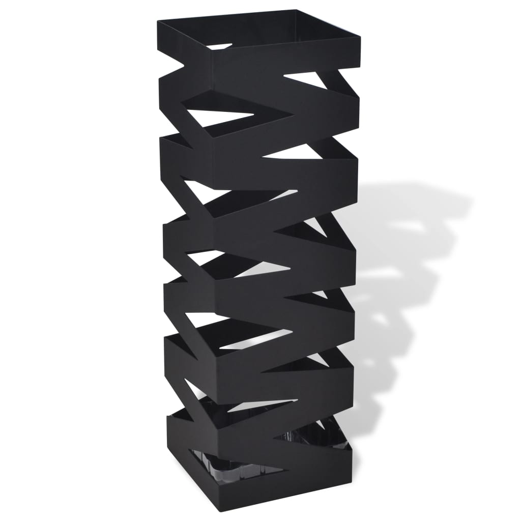 vidaXL Black Square Umbrella Stand Storage Holder Walking Stick Steel 19.1"