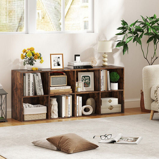 8-Cube Bookcase Bookshelf with 2 Anti-Tipping Kits Storage Organizer-Rustic Brown