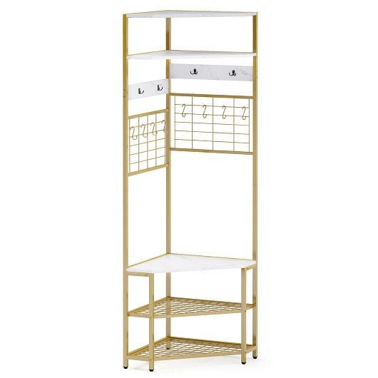 5-Tier Corner Hall Tree with Shoe Storage Bench-Rustic Brown