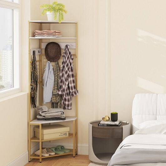 5-Tier Corner Hall Tree with Shoe Storage Bench-Rustic Brown