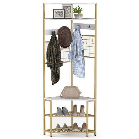 5-Tier Corner Hall Tree with Shoe Storage Bench-Rustic Brown