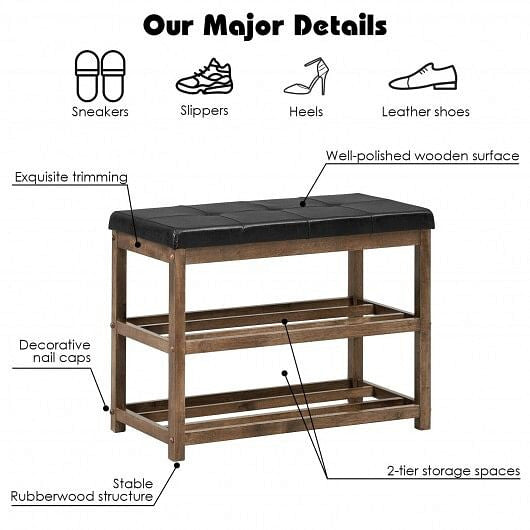 2-Tier Wooden Shoe Rack Bench with Padded Seat-White